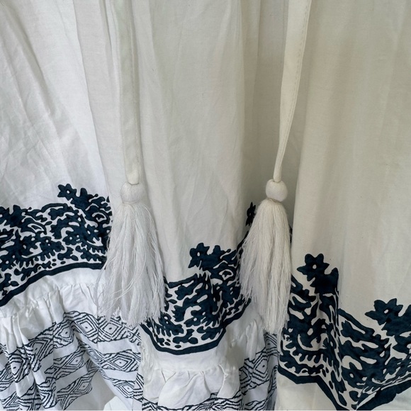 Roller Rabbit Mona Border Maricruz Dress Long Sleeve White Blue size XS - Picture 7 of 9